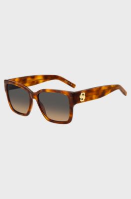 Havana-acetate sunglasses with Double B monogram, Brown