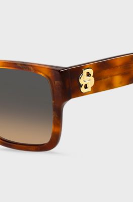 Havana-acetate sunglasses with Double B monogram, Brown