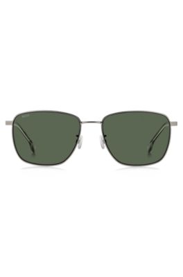 Titanium sunglasses with green shaded lenses, Silver tone