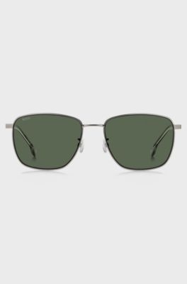 Gafas de sol de titanio con lentes tintadas en verde, Tono plateado