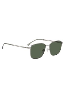 Titanium sunglasses with green shaded lenses, Silver tone