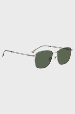 Titanium sunglasses with green shaded lenses, Silver tone