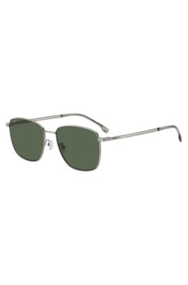 Titanium sunglasses with green shaded lenses, Silver tone