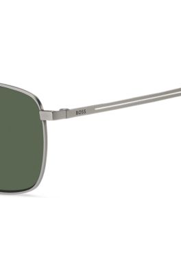 Titanium sunglasses with green shaded lenses, Silver tone