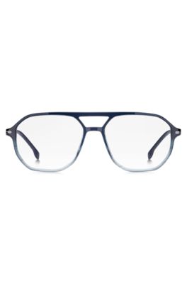 Degrad&eacute;-blue optical frames with silver-tone trims, Blue Patterned