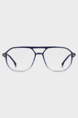 Degrad&eacute;-blue optical frames with silver-tone trims, Blue Patterned