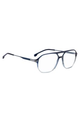 Degrad&eacute;-blue optical frames with silver-tone trims, Blue Patterned