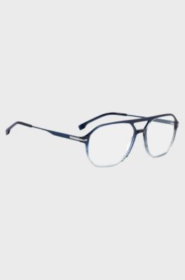 Degrad&eacute;-blue optical frames with silver-tone trims, Blue Patterned