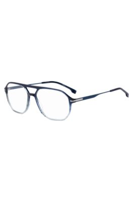 Degrad&eacute;-blue optical frames with silver-tone trims, Blue Patterned