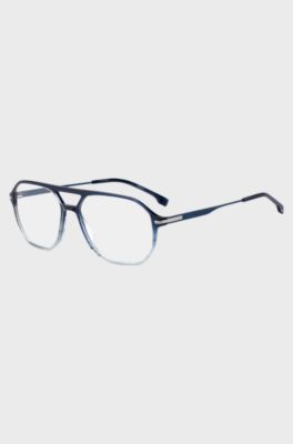 Degrad&eacute;-blue optical frames with silver-tone trims, Blue Patterned