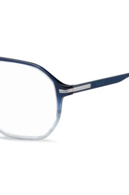 Degrad&eacute;-blue optical frames with silver-tone trims, Blue Patterned