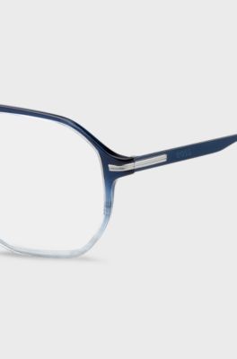 Degrad&eacute;-blue optical frames with silver-tone trims, Blue Patterned