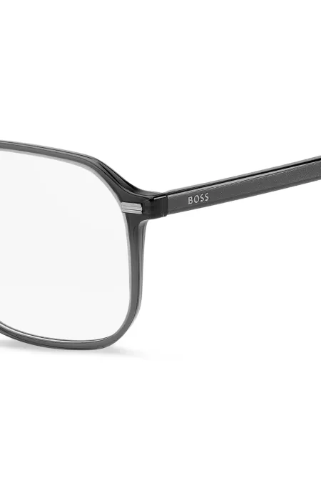 Dark-grey optical frames with silver-tone trims