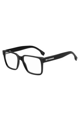 Black-acetate optical frames with logo plaque