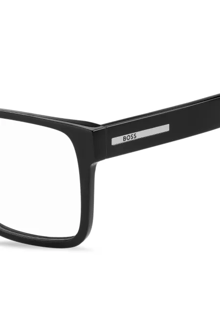 Montura para gafas graduadas de acetato negro con placa con logo