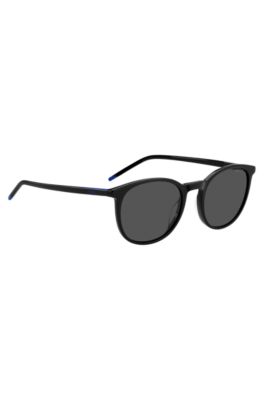 Black-acetate sunglasses with blue logo, Black
