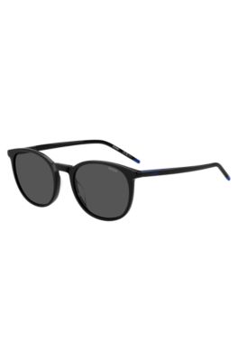 Black-acetate sunglasses with blue logo, Black