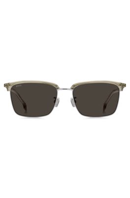 Titanium-temple sunglasses with lasered-engraved logos, Light Beige