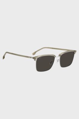 Titanium-temple sunglasses with lasered-engraved logos, Light Beige