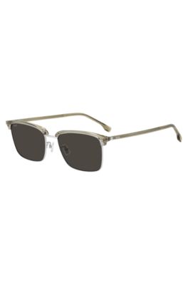 Titanium-temple sunglasses with lasered-engraved logos, Light Beige
