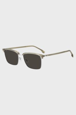Titanium-temple sunglasses with lasered-engraved logos, Light Beige