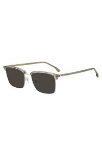 Occhiali da sole con aste in titanio e logo inciso al laser, Beige chiaro