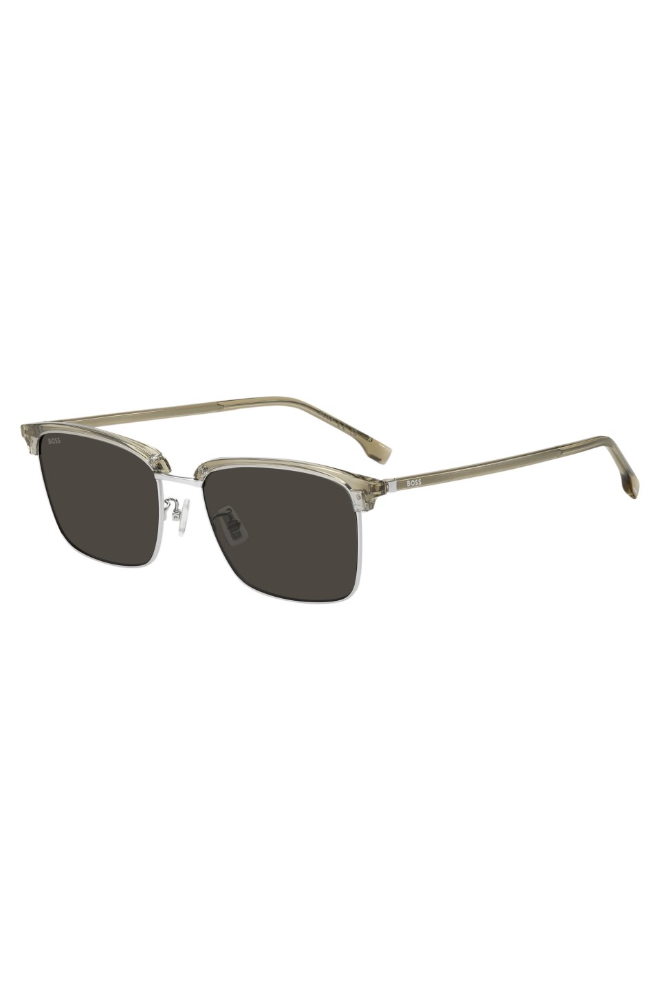 Titanium-temple sunglasses with lasered-engraved logos