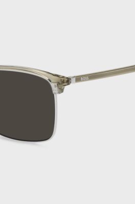 Titanium-temple sunglasses with lasered-engraved logos, Light Beige