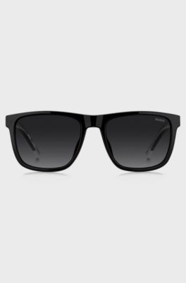 Matte-black sunglasses with patterned temples, Black