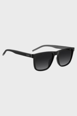 Matte-black sunglasses with patterned temples, Black