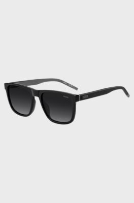 Matte-black sunglasses with patterned temples, Black