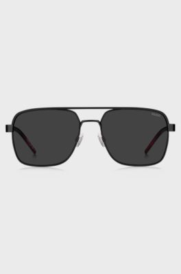 Schwarze Sonnenbrille mit Doppelsteg und Gummi-Logo, Schwarz