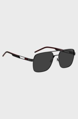Schwarze Sonnenbrille mit Doppelsteg und Gummi-Logo, Schwarz