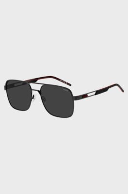Black double-bridge sunglasses with rubber logo, Black