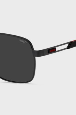 Black double-bridge sunglasses with rubber logo, Black