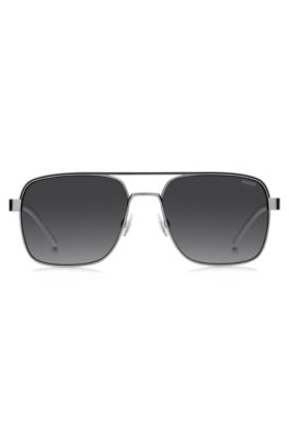 Double-bridge sunglasses in stainless steel with rubber logo, Grey