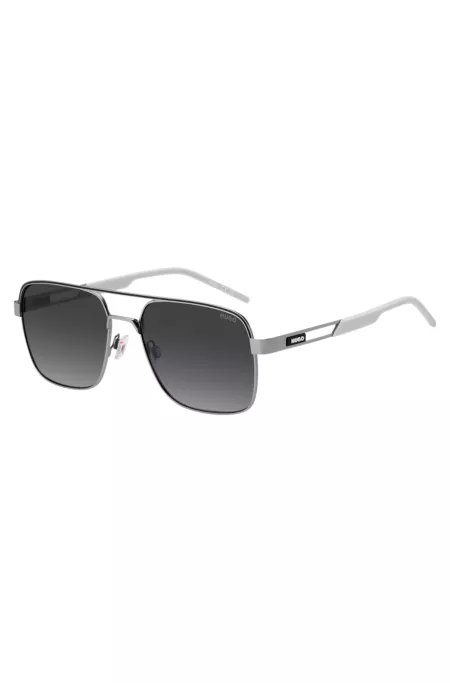 Double-bridge sunglasses in stainless steel with rubber logo