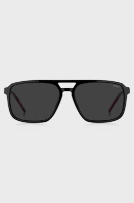 Black-acetate sunglasses with rubber logo, Black