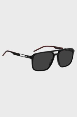 Occhiali da sole in acetato nero con logo in gomma, Nero
