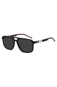 Black-acetate sunglasses with rubber logo, Black