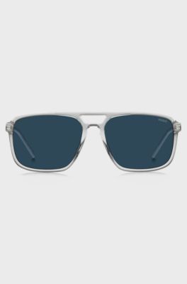 Clear-acetate sunglasses with rubber logo, Grey