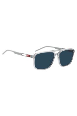 Clear-acetate sunglasses with rubber logo, Grey