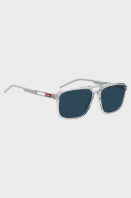 Sonnenbrille aus transparentem Acetat mit Gummi-Logo, Grau