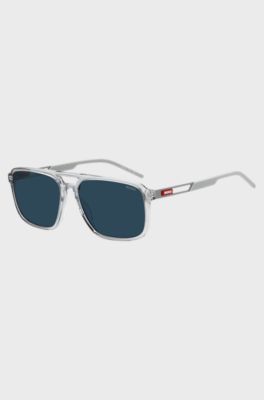 Clear-acetate sunglasses with rubber logo, Grey