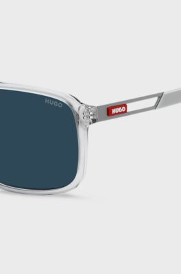 Clear-acetate sunglasses with rubber logo, Grey
