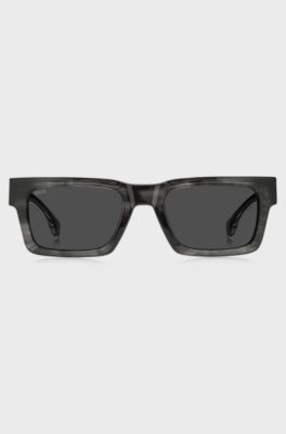 Patterned-acetate sunglasses with Double B monogram, Dark Grey