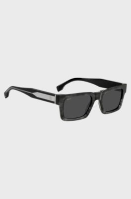 Patterned-acetate sunglasses with Double B monogram, Dark Grey