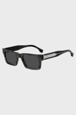 Patterned-acetate sunglasses with Double B monogram, Dark Grey