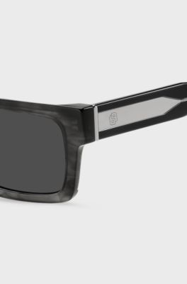 Patterned-acetate sunglasses with Double B monogram, Dark Grey