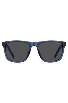 Transparent-blue sunglasses with patterned temples, Blue